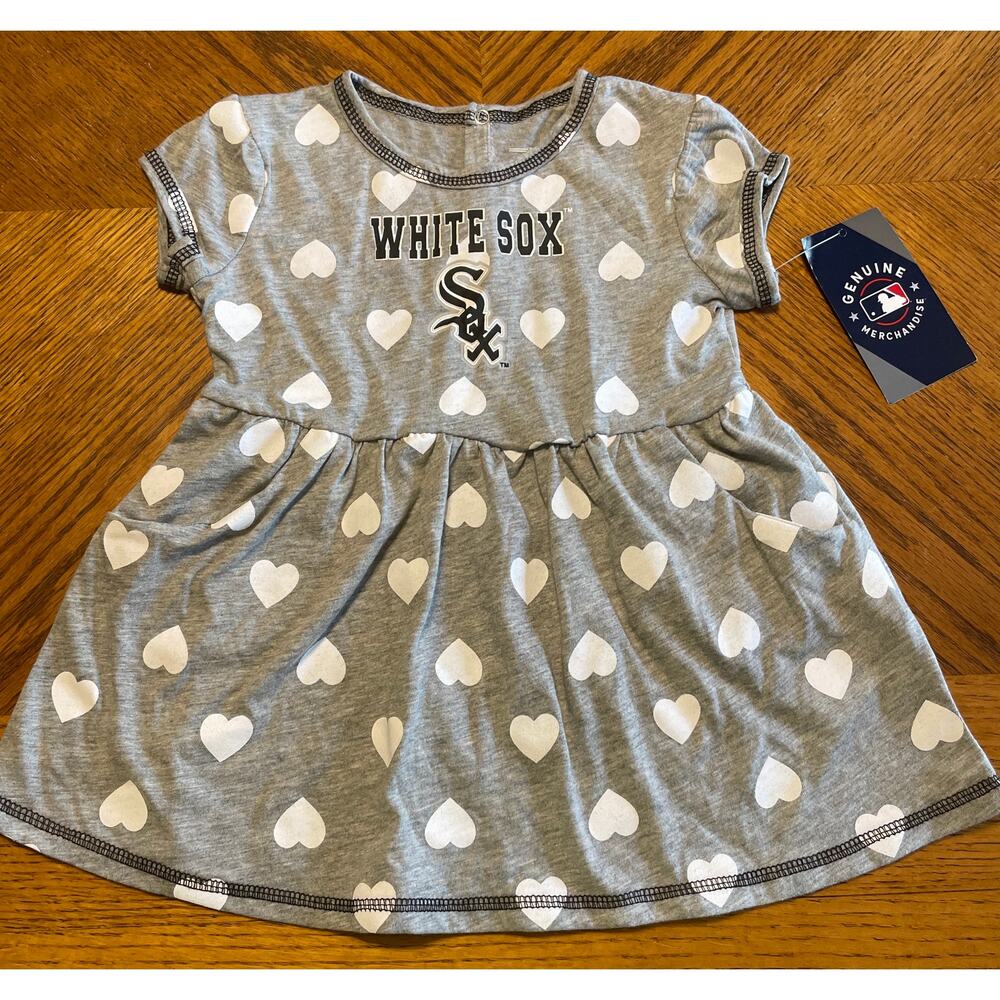 White Sox Toddler Grey Dress with White Hearts Size 2T 60% cotton 40% polyester